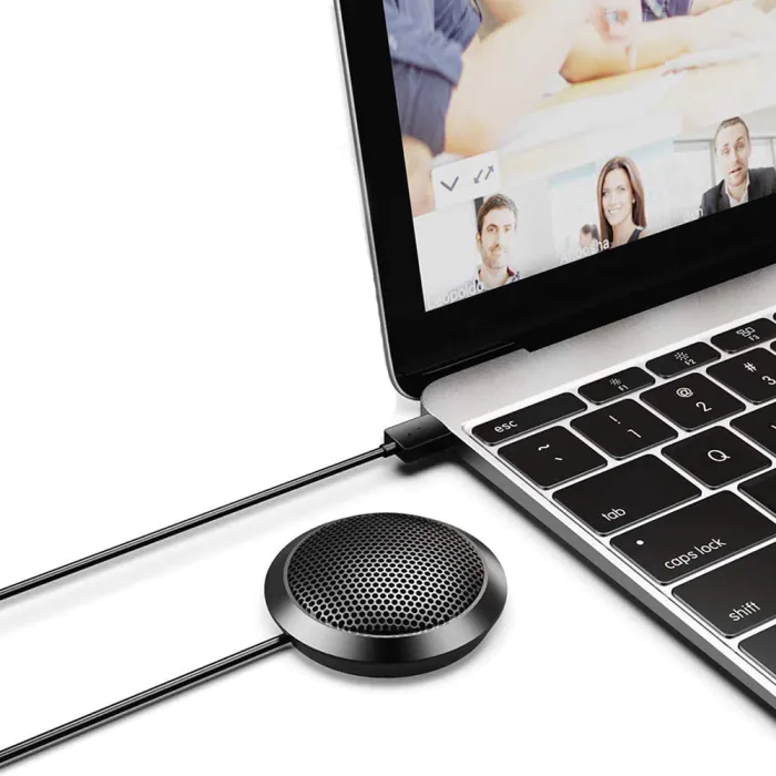 Microphone USB de conférence, microphone omnidirectionnel à condensateur pour ordinateur portable pour vidéoconférence/enregistrement/Skype/cours en ligne/chat, compatible Plug & Play