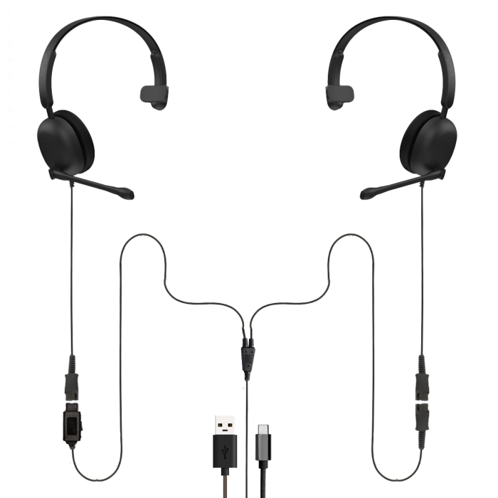 Monaural Training & Supervising TAA Compliant USB-A / USB-C Headset Bundle