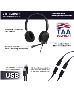 Binaural Training & Supervising TAA Compliant USB-A / USB-C Headset Bundle